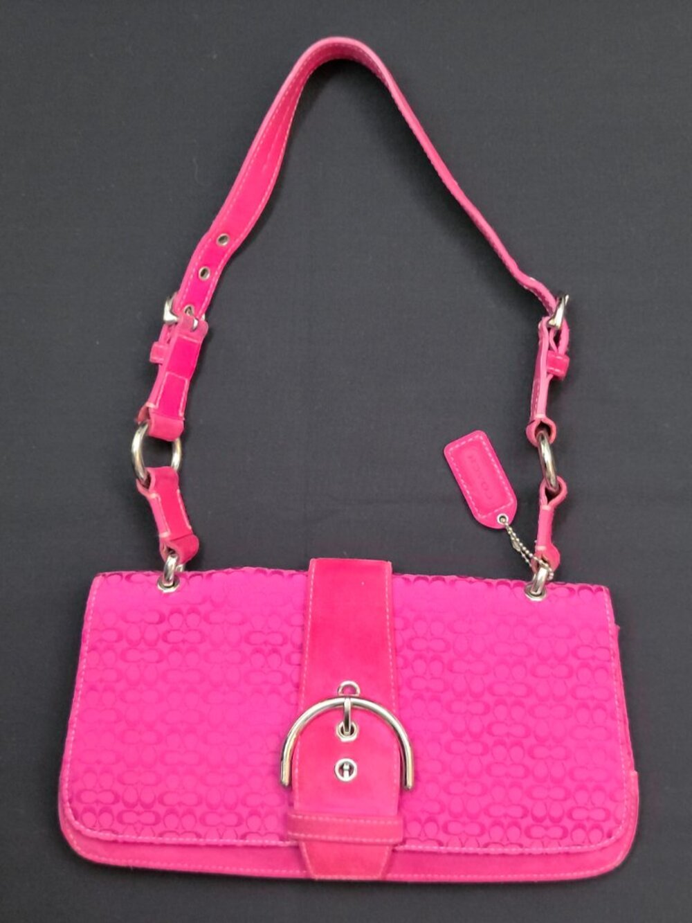 RARE Coach Hot Pink Signature Jacquard Soho Buckle Shoulder Bag Small 7075